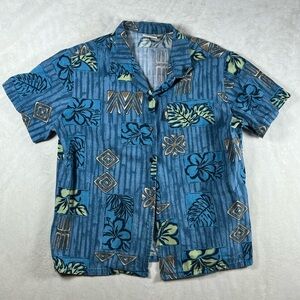 Go Barefoot Made in USA Size Small Blue Hawaiian Print Men's Shirt